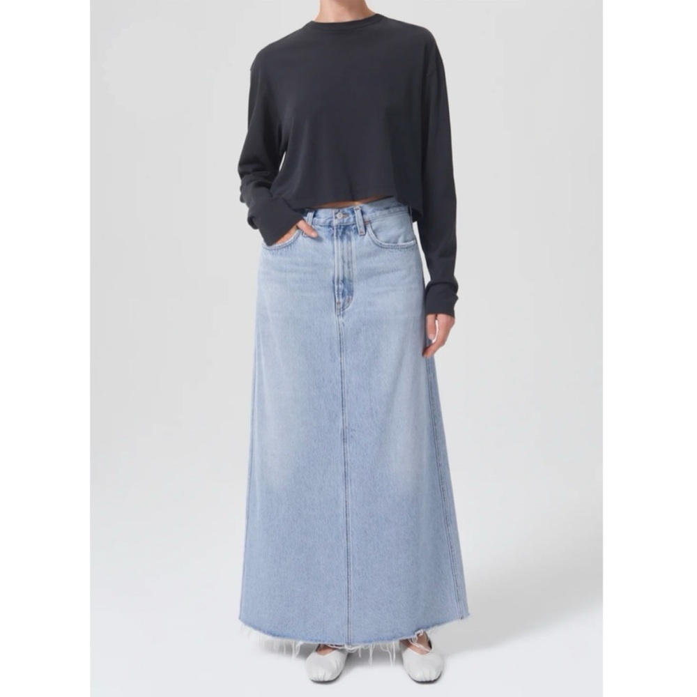 AGOLDE Hilla Skirt Denim Maxi Skirt Raw Hem Women’s 30 Cotton USA